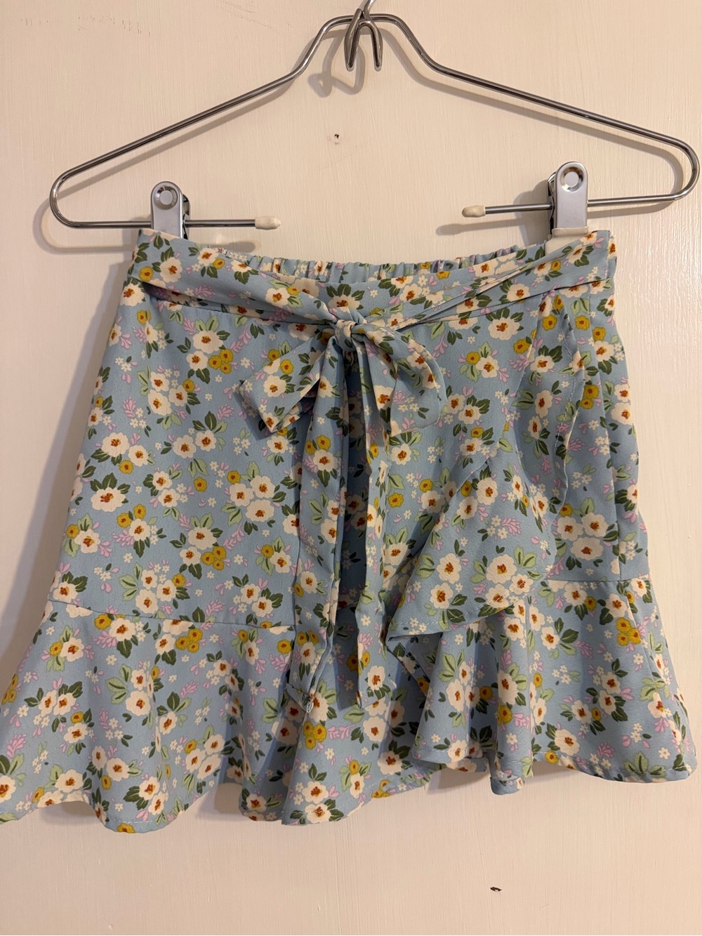 Altar’d State Floral Tie-Waist Ruffle Mini Skirt - Light Blue